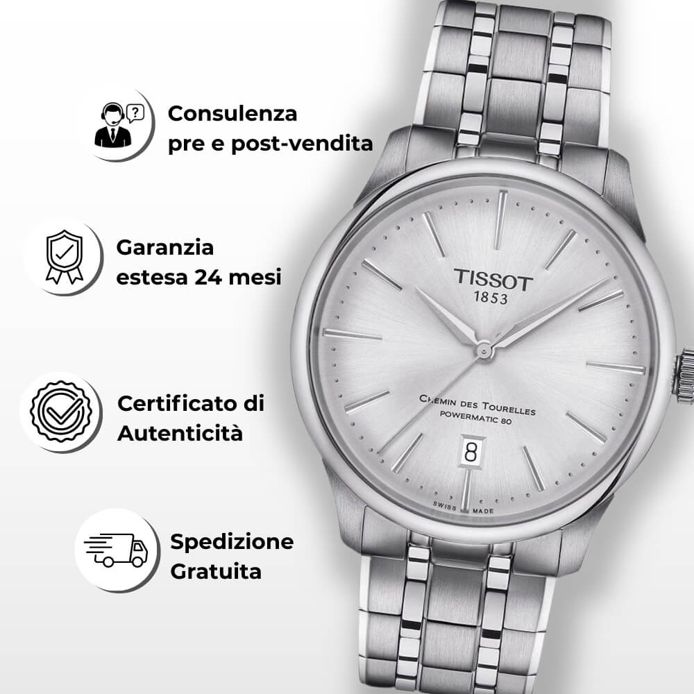 Tissot Chemin Des Tourelles Powermatic 80 - T1398071103100 - Bracciale in acciaio