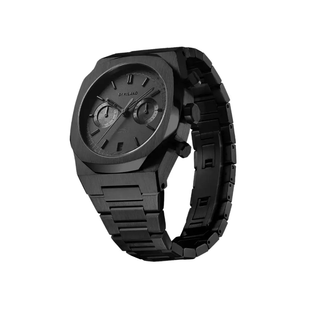 D1 Milano Chronograph REF-03 Project Shadow – Orologio uomo 41,5 mm in acciaio nero con quadrante nero opaco e cronografi laterali.