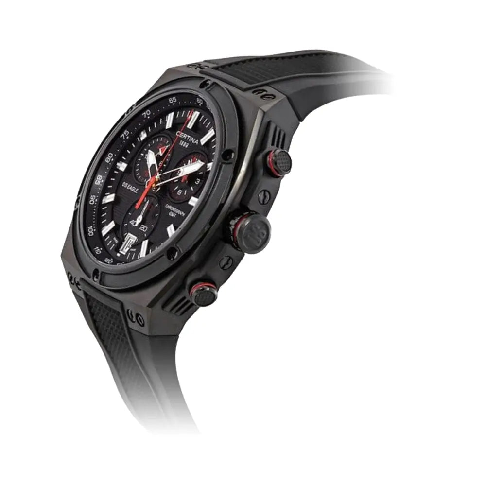 Orologio uomo GMT automatico Certina DS sportivo Eagle Chronograph C023.739.17.051.00 con cassa in acciaio nera da 46 mm