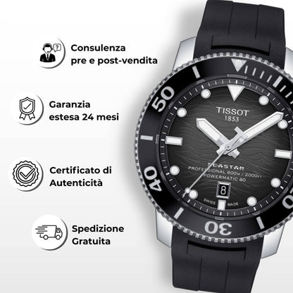 Vantaggi Youwatchtime.com: spedizione gratuita e certificato di autenticità su Tissot Seastar 2000.