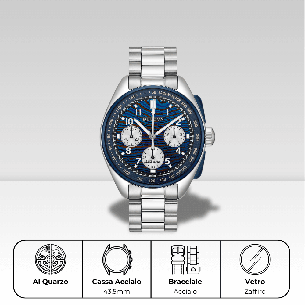 Orologio Bulova cronografo, cassa e bracciale in acciaio, Lunar Pilot Heritage 98a329