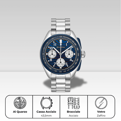 Orologio Bulova cronografo, cassa e bracciale in acciaio, Lunar Pilot Heritage 98a329