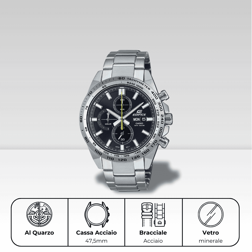 Orologio Casio Edifice cronografo con cassa e bracciale acciaio, efr-574d-1av
