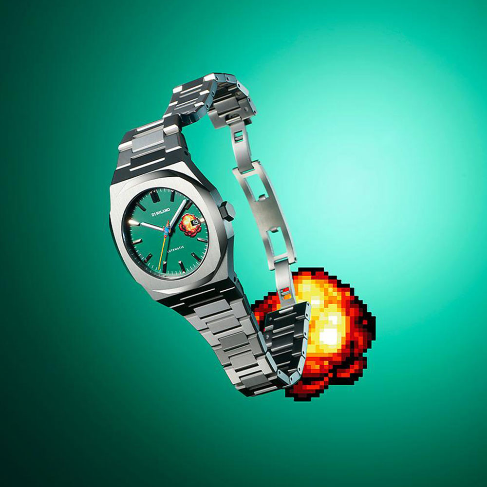 Orologio da uomo acciaio D1 Milano automatic retro blue pixel edition