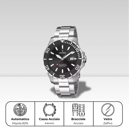 Orologio Festina diver 200m. Automatico calibro Miyota 8215. Cassa e bracciale in acciaio. f20531/4