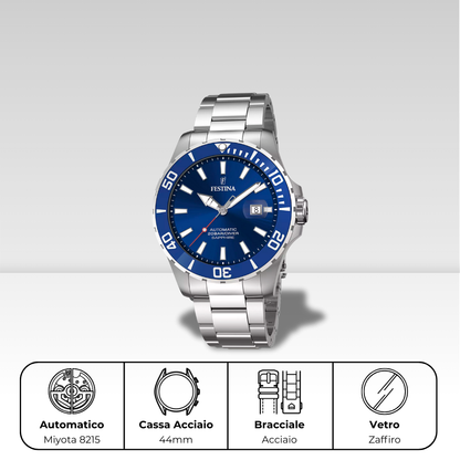 Orologio Festina movimento automatico Miyota 8215, con cassa e bracciale in acciaio. F20531/3