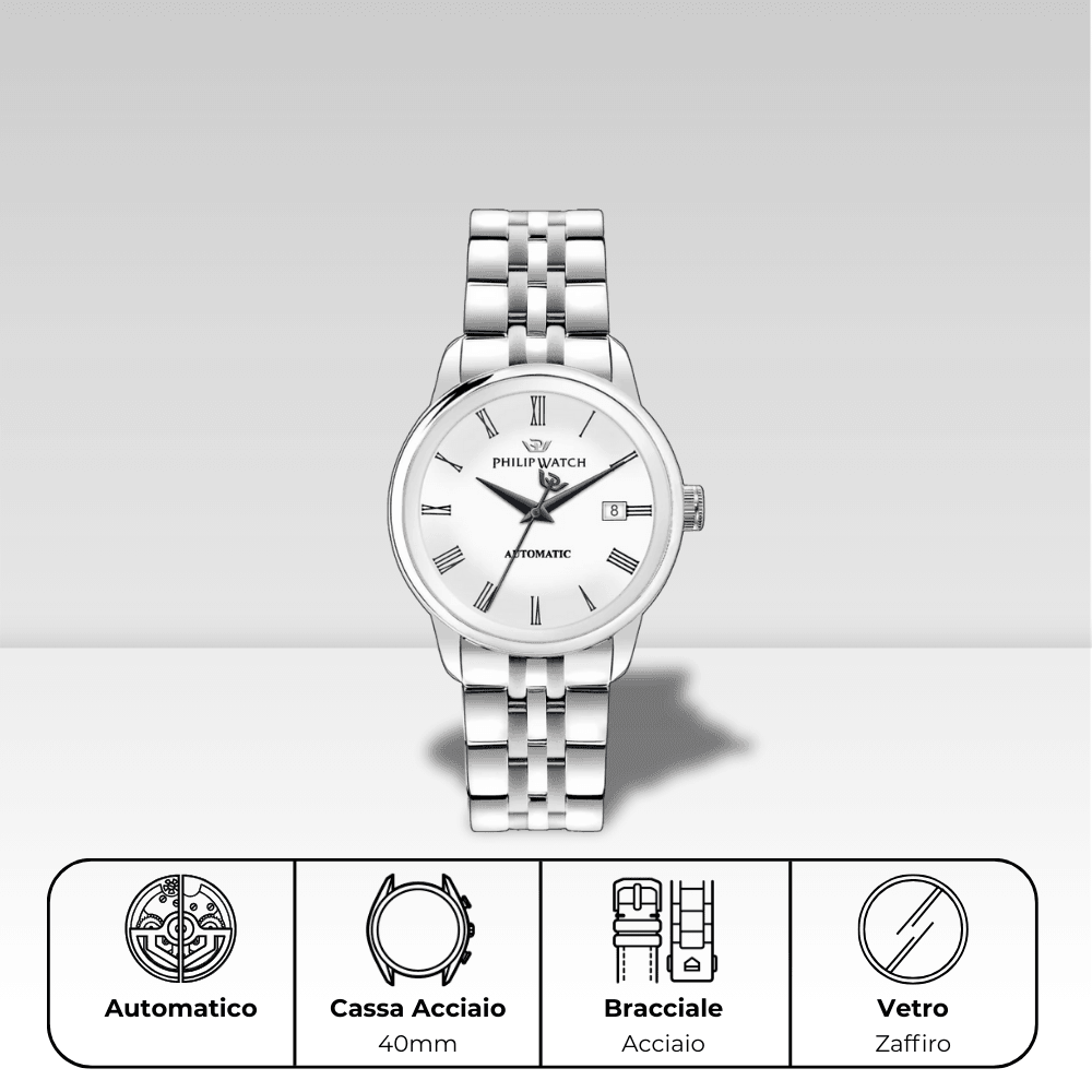 Orologio Philip Watch automatico con bracciale e cassa in acciaio, Anniversary R8223150006