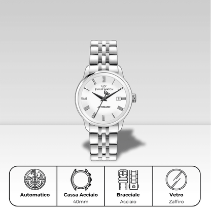Orologio Philip Watch automatico con bracciale e cassa in acciaio, Anniversary R8223150006
