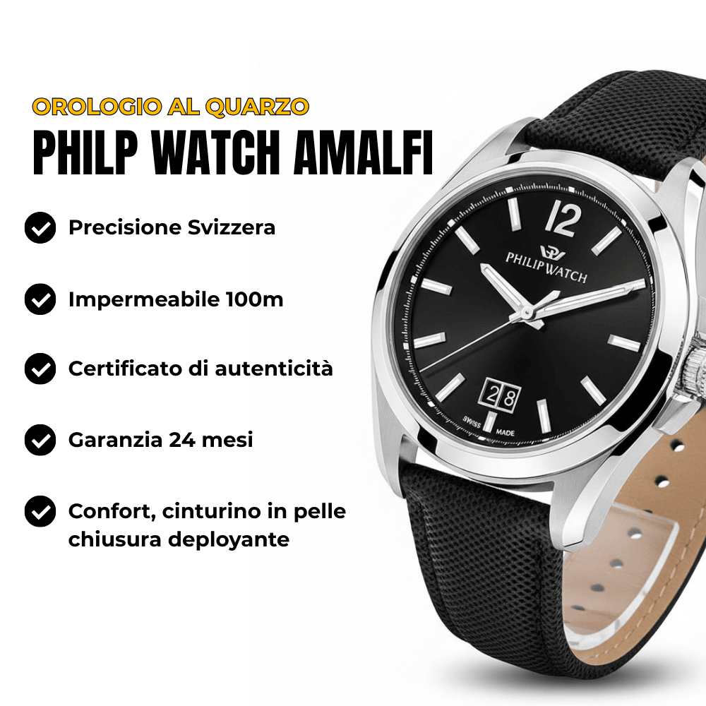 movimento e caratteristiche orologio uomo al quarzo Philip Watch Amalfi r8251218001