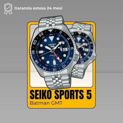 Confezione completa Seiko 5 Sports GMT SSK003K1 con scatola originale e documenti di garanzia ufficiale