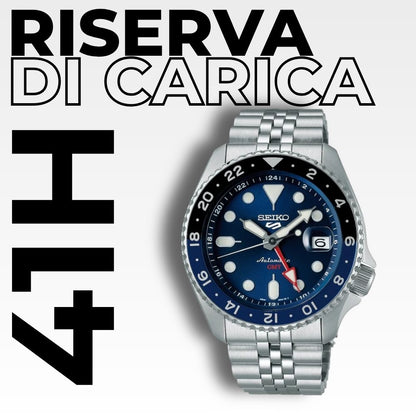 Dettaglio del movimento automatico calibro 4R34 dell'orologio Seiko SSK003K1 con riserva di carica di 41 ore
