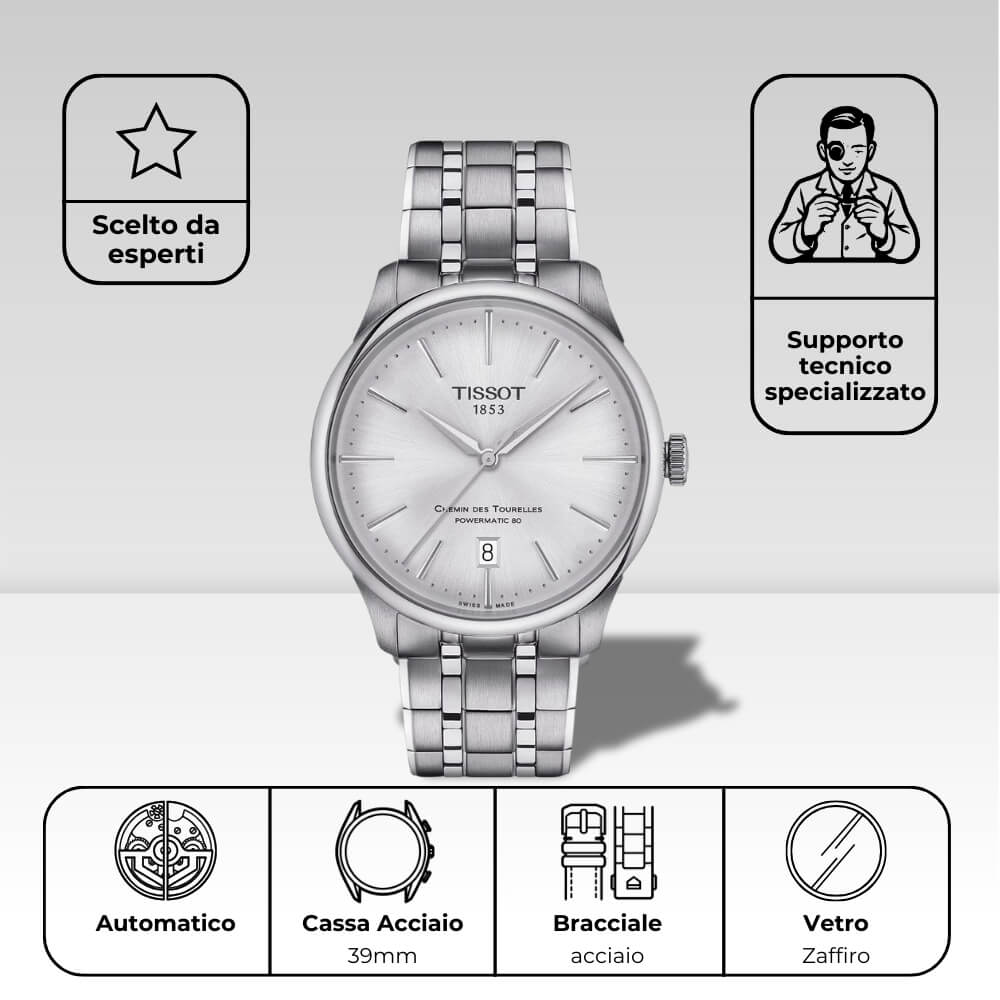 Tissot Chemin Des Tourelles Powermatic 80 - T1398071103100 - Bracciale in acciaio