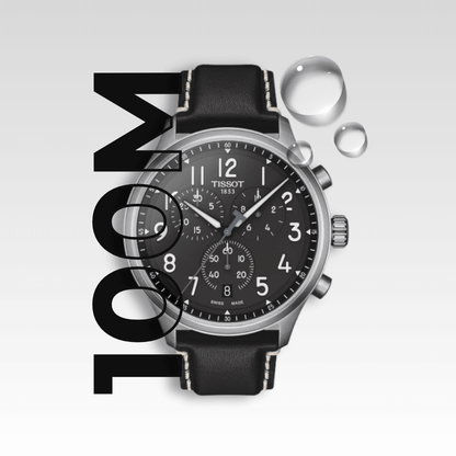 Orologio Tissot Chrono XL impermeabile fino a 100 metri (10 ATM) adatto per nuoto e sport acquatici.