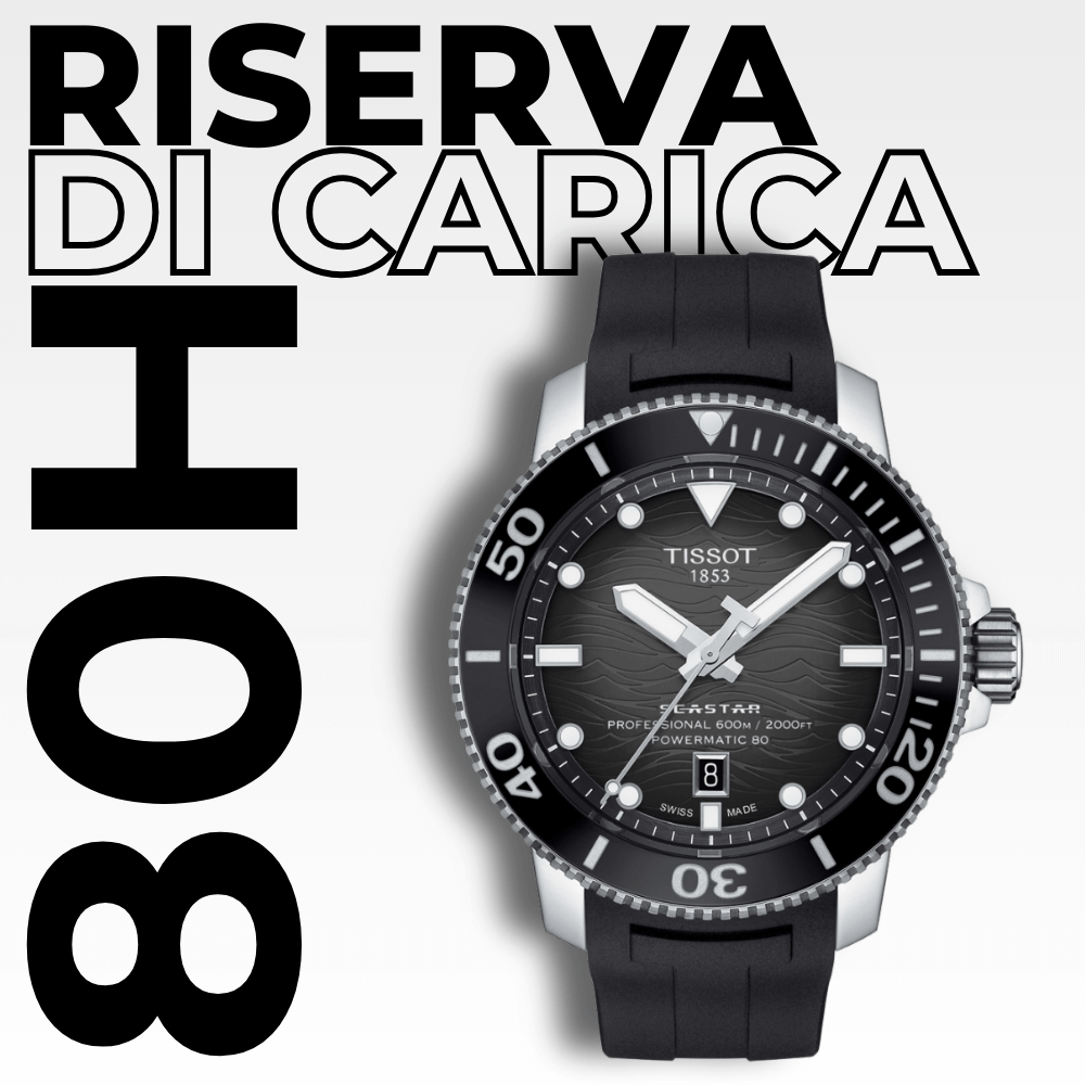 Dettaglio movimento Powermatic 80 del Tissot Seastar 2000 con 80 ore di riserva di carica.