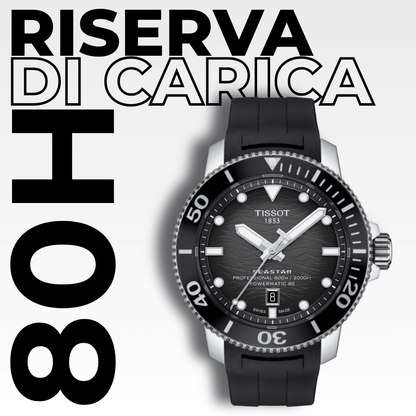 Dettaglio movimento Powermatic 80 del Tissot Seastar 2000 con 80 ore di riserva di carica.