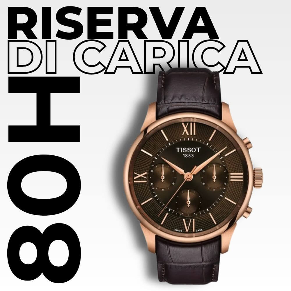 Riserva di carica 80 ore del movimento automatico svizzero Powermatic 80 per Tissot Chemin des Tourelles.