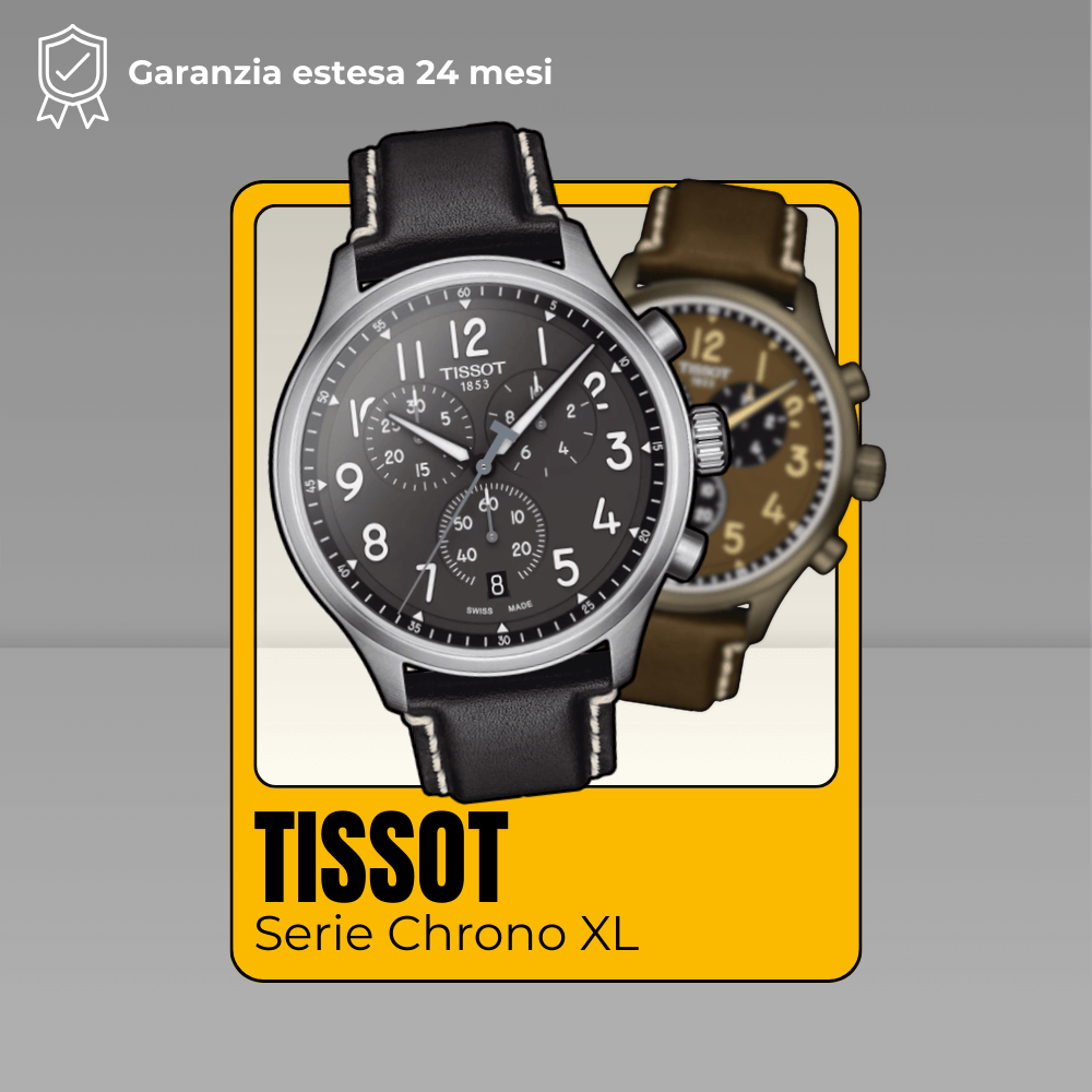 Collezione orologi Tissot Serie Chrono XL in diverse varianti di colore con garanzia estesa 24 mesi.