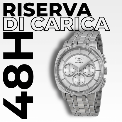Vista laterale della cassa in acciaio 316L del Tissot T-Lord, riserva di carica 48 ore